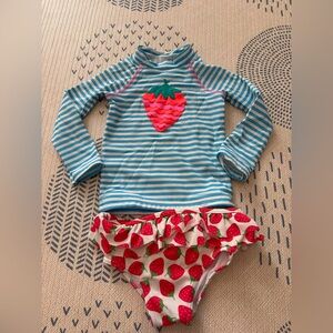 Baby Boden Teal and White Rashguard with Strawberry Accent